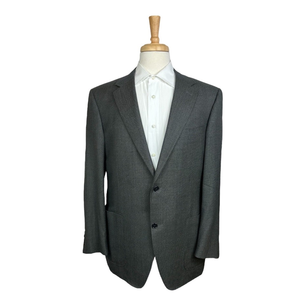 Canali Current 1934 Melange Brown Black Wool Patterned Mens Blazer Size 46L